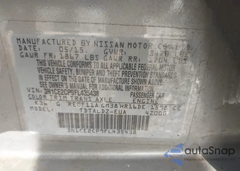 2015 Nissan Versa Note Sv from USA, damaged, VIN 3N1CE2CP9FL435438